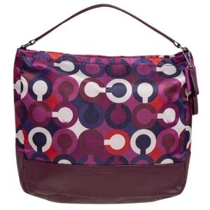 Gorgeous Mulberry Coach Mulitcolor Op Art Scarf Print Satin & Leather Park Hobo